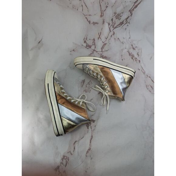 Converse High Tops Womens US 9 UK 7 Metallic Stripe Sneaker Shoes Silver Copper - Picture 5 of 13